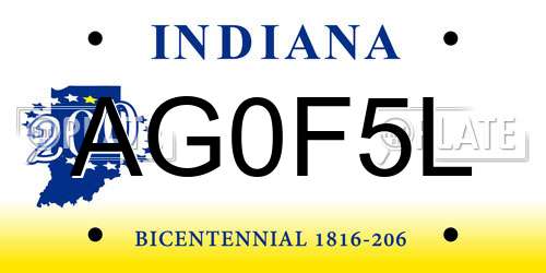 AG0F5L Indiana License Plate