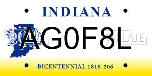 AG0F8L Indiana License Plate