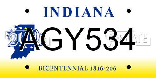 AGY534 Indiana License Plate