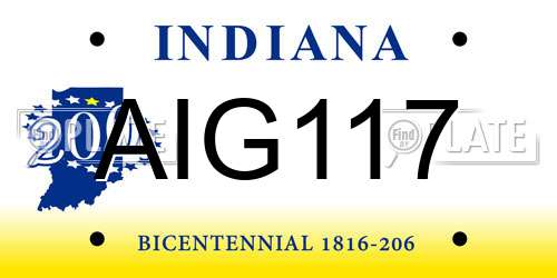 AIG117 Indiana License Plate