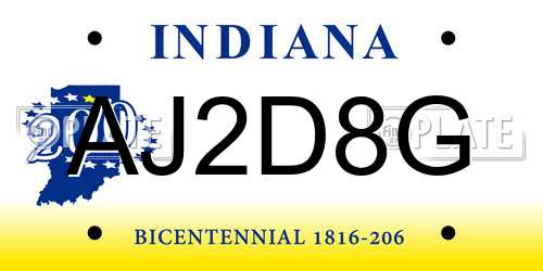 AJ2D8G Indiana License Plate
