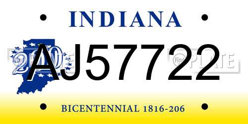 AJ57722 Indiana License Plate