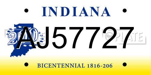 AJ57727 Indiana License Plate