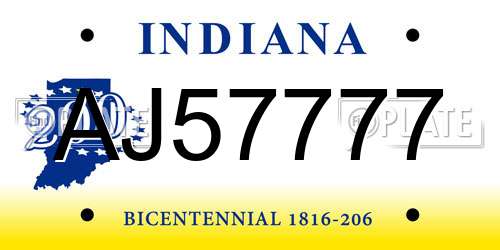 AJ57777 Indiana License Plate