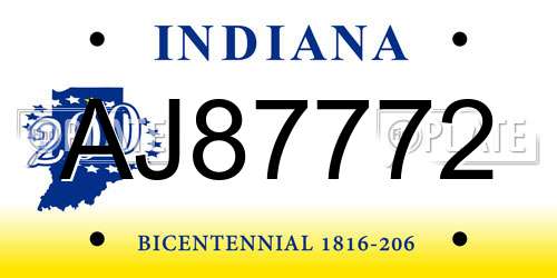 AJ87772 Indiana License Plate