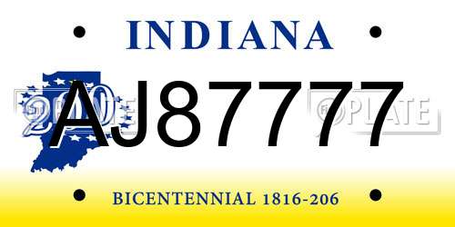 AJ87777 Indiana License Plate