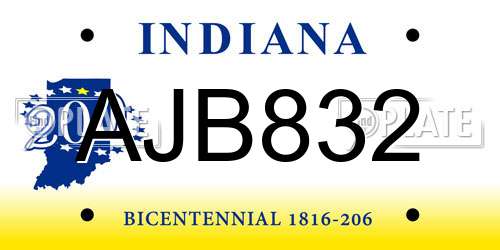AJB832 Indiana License Plate