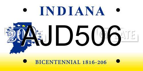 AJD506 Indiana License Plate