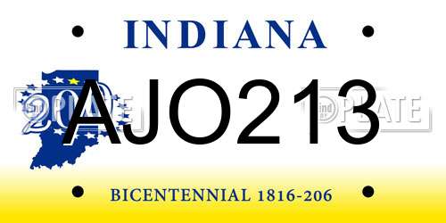 AJO213 Indiana License Plate