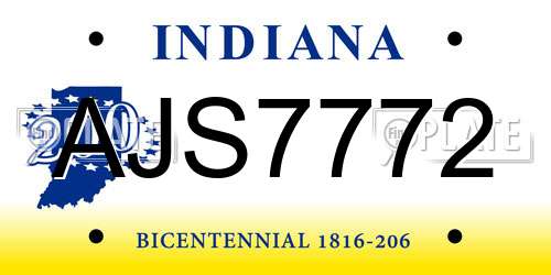 AJS7772 Indiana License Plate