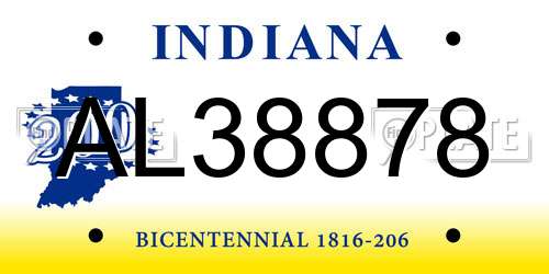 AL38878 Indiana License Plate