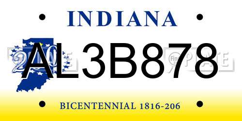 AL3B878 Indiana License Plate
