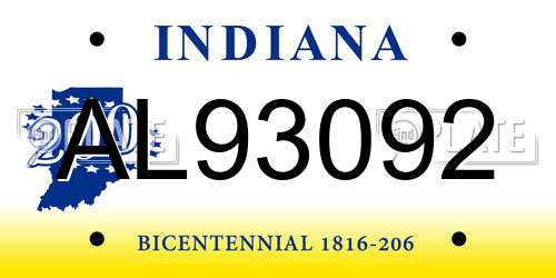 AL93092 Indiana License Plate
