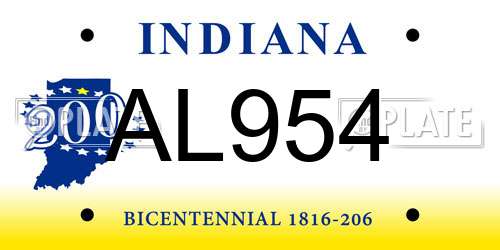 AL954 Indiana License Plate