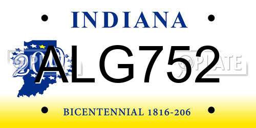 ALG752 Indiana License Plate