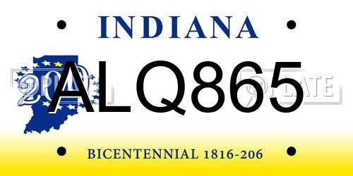 ALQ865 Indiana License Plate