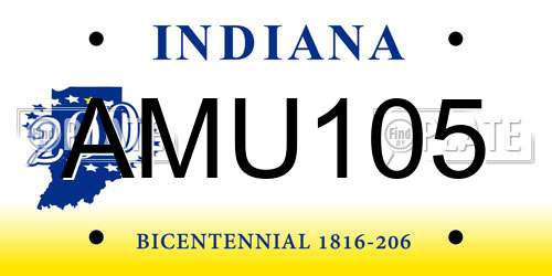 AMU105 Indiana License Plate