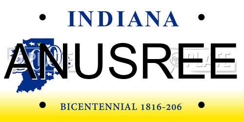 ANUSREE Indiana License Plate