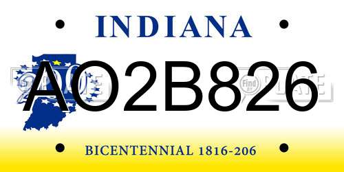 AO2B826 Indiana License Plate