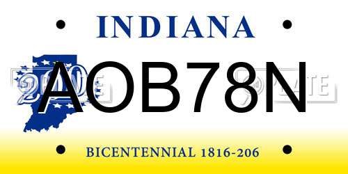 AOB78N Indiana License Plate
