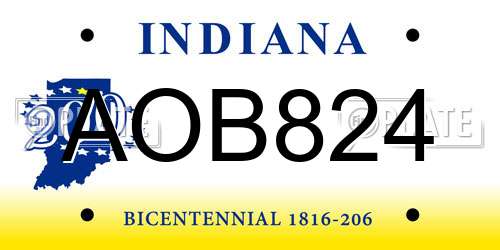 AOB824 Indiana License Plate