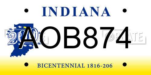 AOB874 Indiana License Plate