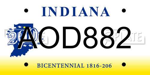 AOD882 Indiana License Plate