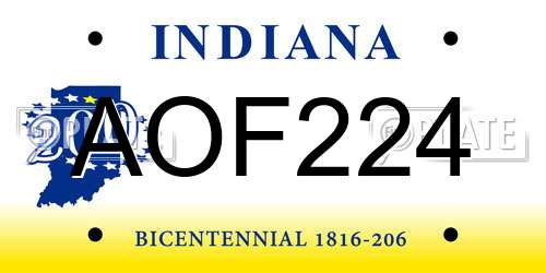 AOF224 Indiana License Plate