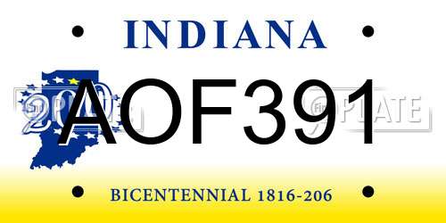 AOF391 Indiana License Plate