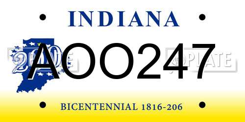AOO247 Indiana License Plate
