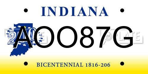 AOO87G Indiana License Plate