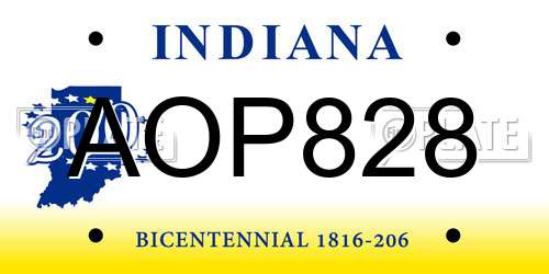 AOP828 Indiana License Plate