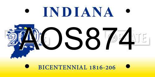 AOS874 Indiana License Plate