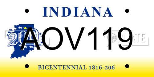 AOV119 Indiana License Plate