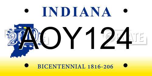 AOY124 Indiana License Plate