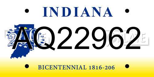 AQ22962 Indiana License Plate