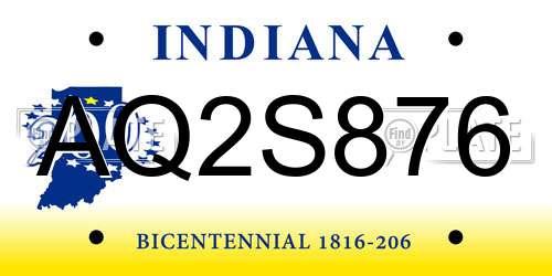 AQ2S876 Indiana License Plate