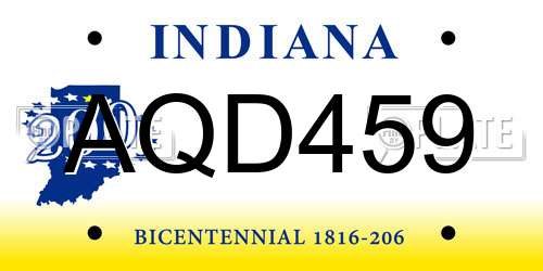 AQD459 Indiana License Plate