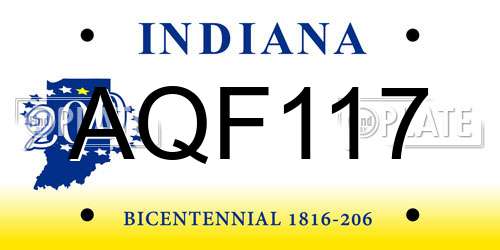 AQF117 Indiana License Plate
