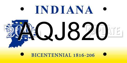 AQJ820 Indiana License Plate