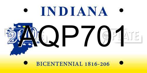 AQP701 Indiana License Plate
