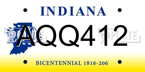 AQQ412 Indiana License Plate