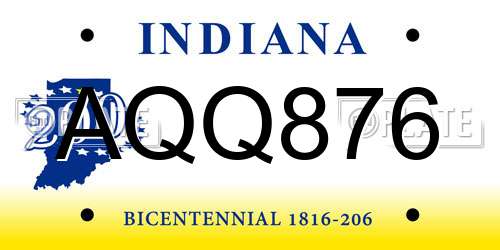 AQQ876 Indiana License Plate