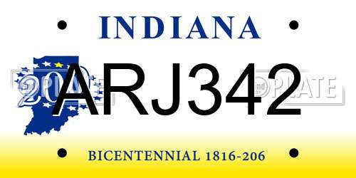ARJ342 Indiana License Plate