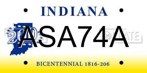 ASA74A Indiana License Plate