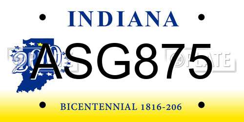 ASG875 Indiana License Plate