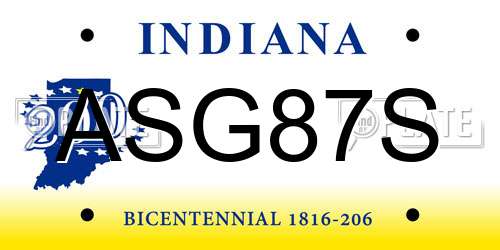 ASG87S Indiana License Plate
