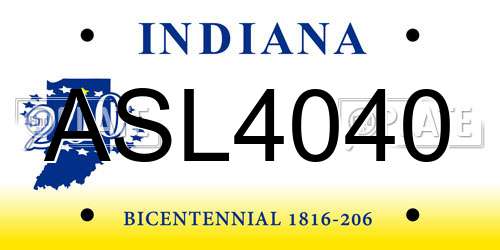 ASL4040 Indiana License Plate