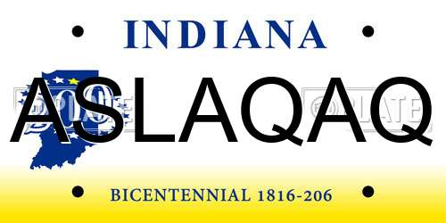 ASLAQAQ Indiana License Plate