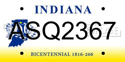 ASQ2367 Indiana License Plate